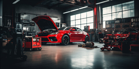 Car in a vehicle repair workshop